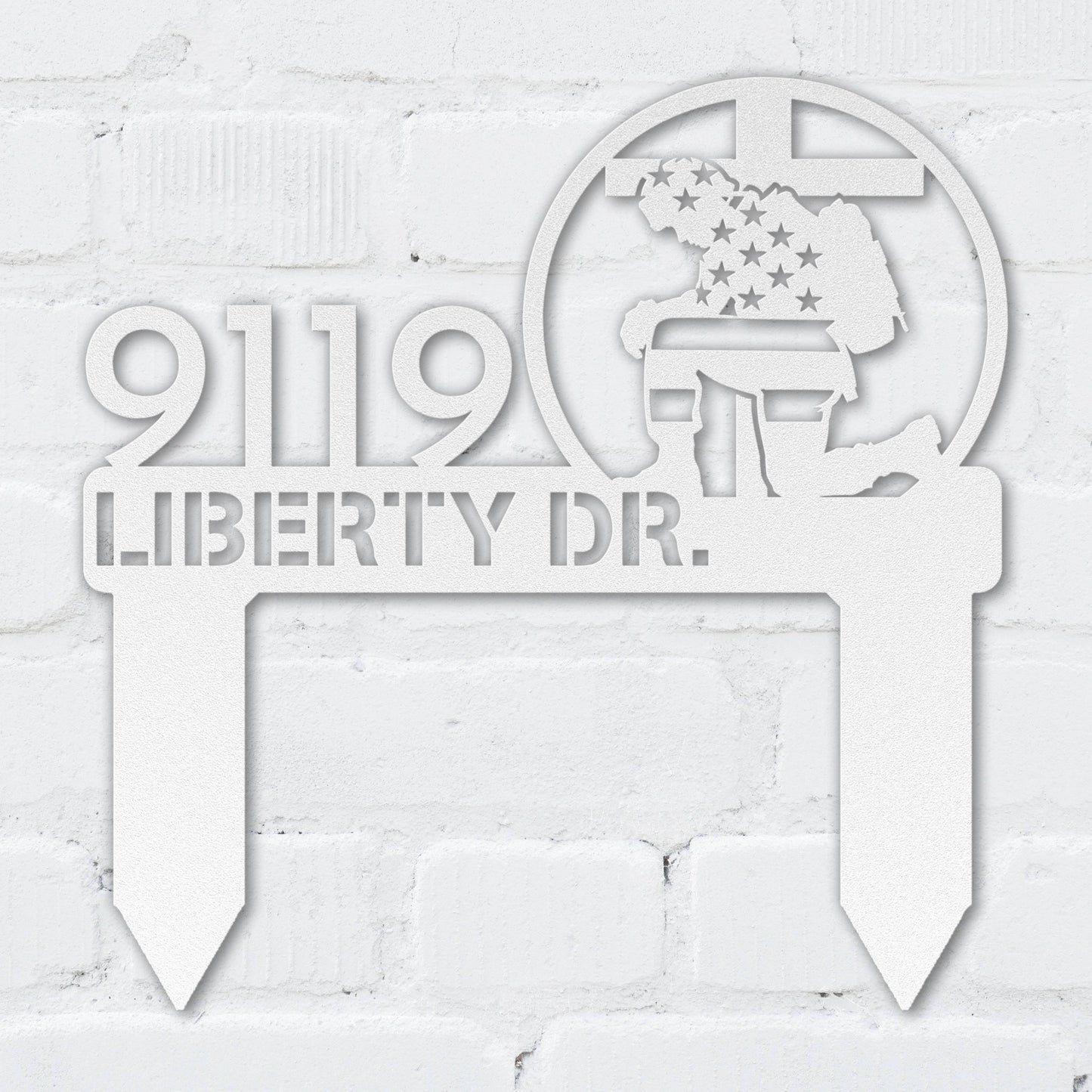 Flag and Soldier Address Sign