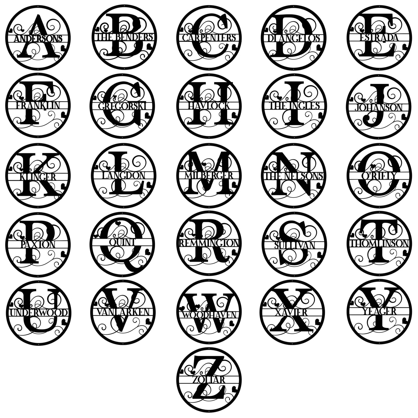 Circle And Hearts Monogram